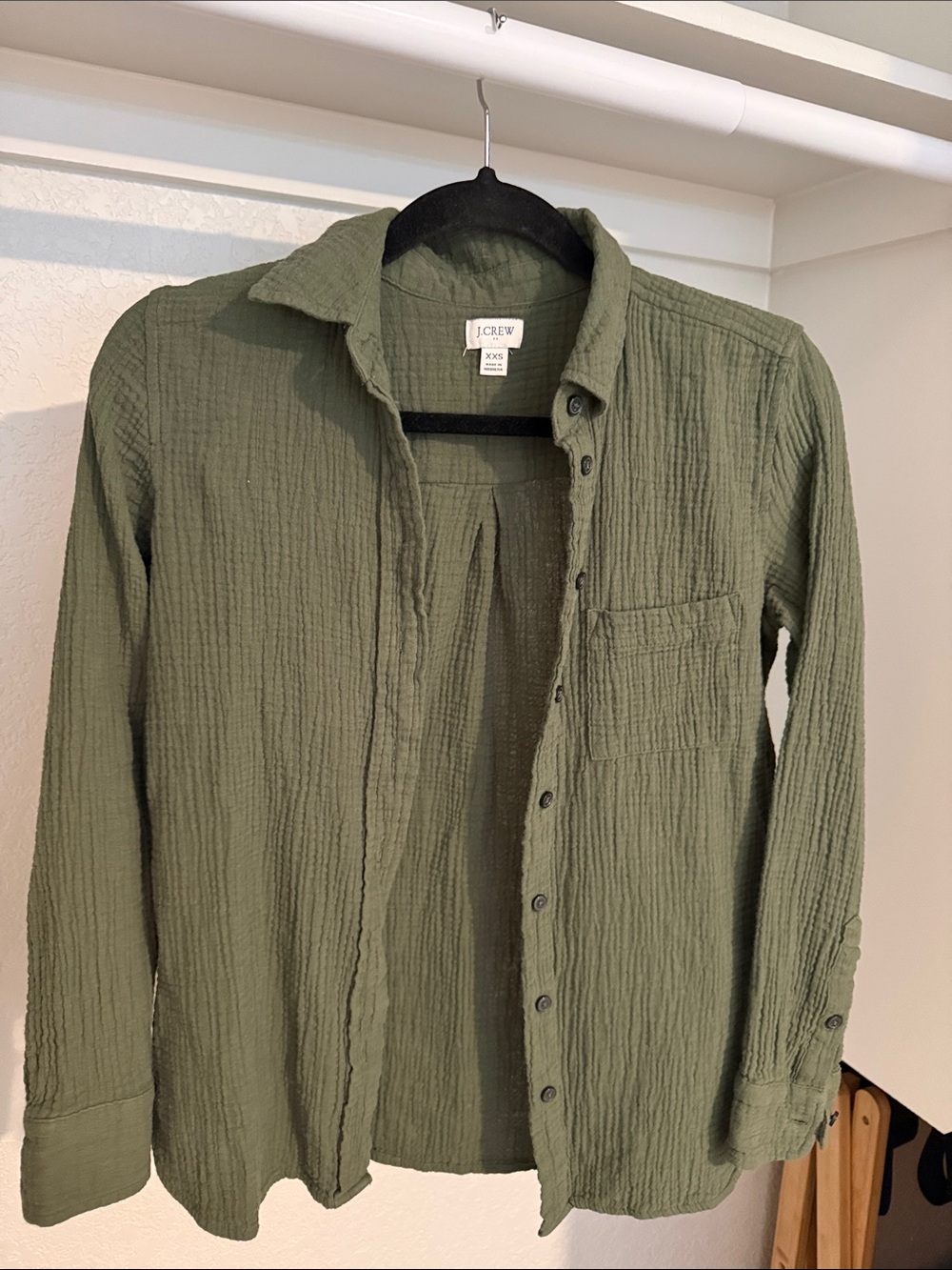 J. Crew Gauze Olive Green Button-Up Shirt